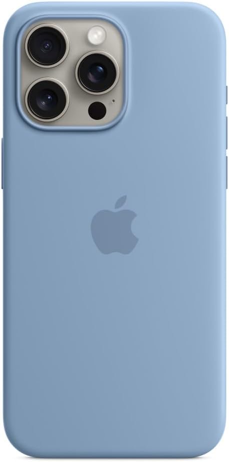 apple iphone 15 pro max silicone case with magsafe storm blue 2