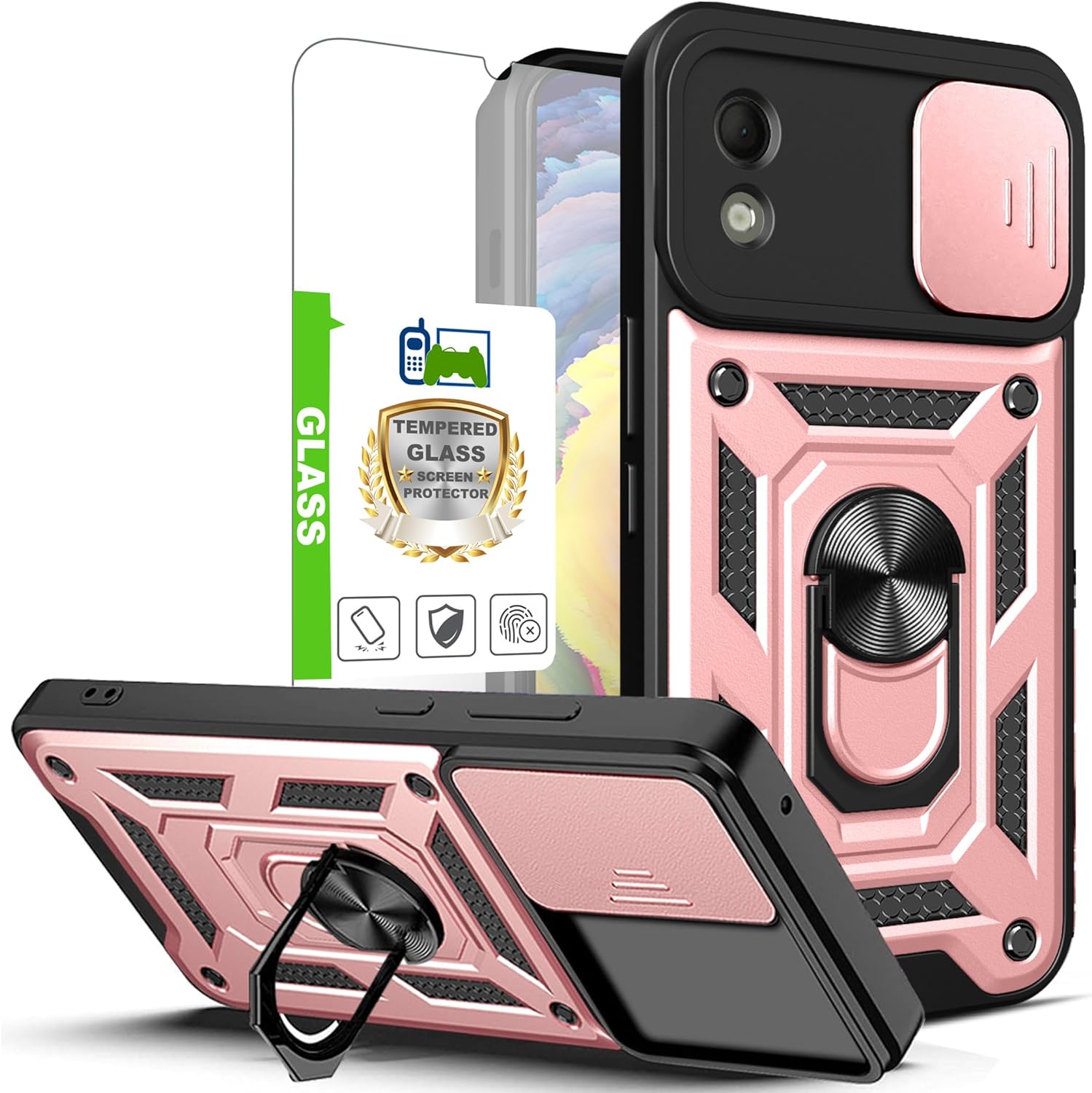 lothartech for nokia c110 case with tempered glass screen protector built in 360 adjustable ring kickstand military prot 3