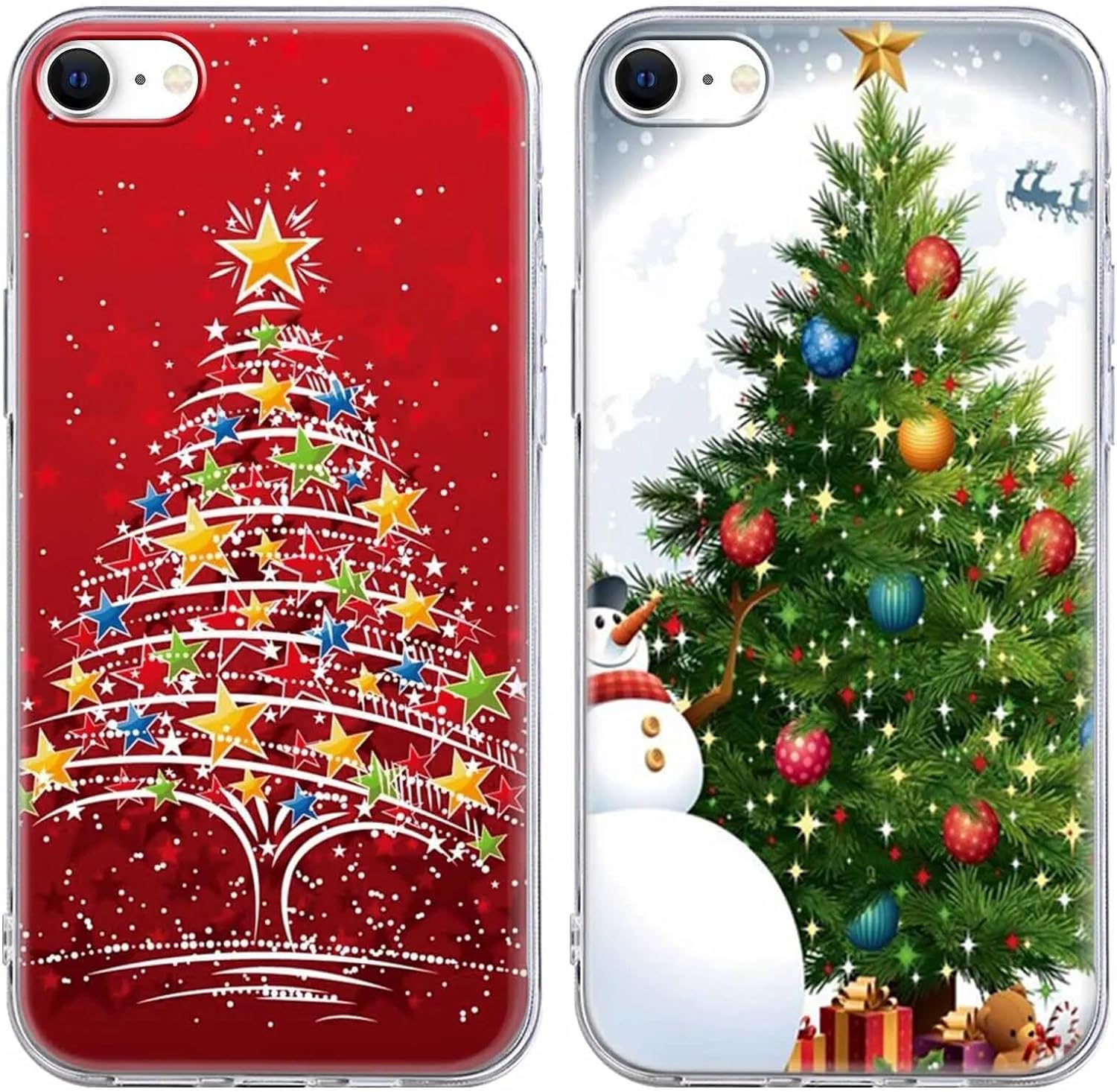 rumdey 2 pack clear christmas phone case for iphone 78 se 2020 se 2022 47 inches christmas trees yellow resistant protec