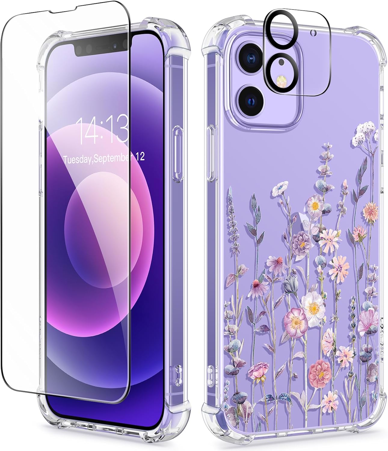 gviewin for iphone 12 case and iphone 12 pro case with screen protector camera lens protector clear flexible tpu shockpr